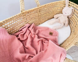 Baby Nellys de lux cu două straturi muselină pentru copii pătură, 75 x 100 cm, roz