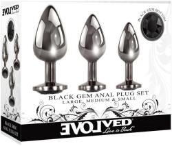 EVOLVED Black Gem - fém anál plug szett, fekete kővel (ezüst) - shop