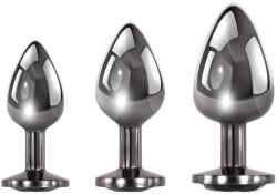 EVOLVED Black Gem - fém anál plug szett, fekete kővel (ezüst) - sexshopcenter