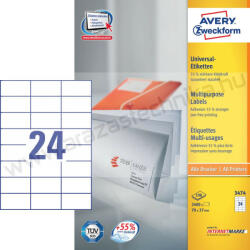 Avery 3474 Avery univerzális címke - fehér 70x37mm