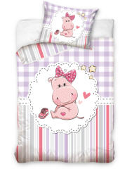 Carbotex Lenjerie pentru pătuț - Hippopotam roz 100 x 135 cm Lenjerie de pat