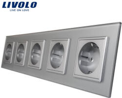 LIVOLO Priza cvintupla Schuko cu panou din sticla Livolo (VL-C7-5FCTC16A-10I)