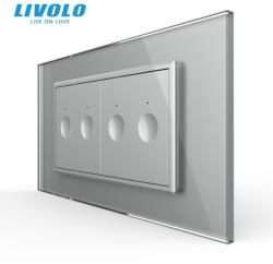 LIVOLO Intrerupator tactil dublu + Intrerupator tactil dublu, 4M, cu rama sticla Livolo (VL-2FC2-2IP-P9E)