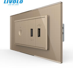 LIVOLO Intrerupator cu touch integrat si priza dubla USB, 4M, cu rama sticla Livolo (VL-FC1-2FCUS-2AP-P9E)