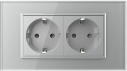 LIVOLO Priza Schuko dubla cu rama sticla 4 M standard italian Livolo (VL-C9-C2EU-15)