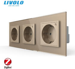 LIVOLO Priza tripla schuko zigbee cu control din aplicatia mobila Livolo (VL-3FCTC16AZ-2AP-P7E/E/E)