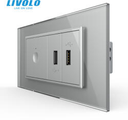 LIVOLO Intrerupator cu touch integrat si priza dubla USB, 4M, cu rama sticla Livolo (VL-FC1-2FCUS-2IP-P9E)