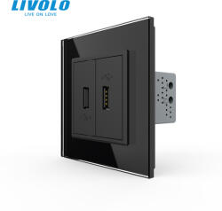 LIVOLO Priza dubla USB cu panou sticla, marca Livolo (VL-2FCUS-1BP-P7E)