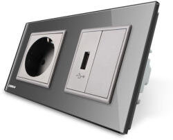 LIVOLO Priza simpla schuko + modul USB si panou sticla Livolo (VL-C7C1EU/VL-C791USB-12)