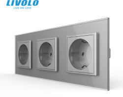 LIVOLO Priza tripla Schuko cu panou din sticla Crystal Livolo (VL-C7-3FCTC16A-6I)