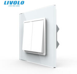 LIVOLO Intrerupator mecanic dublu cruce 2M, cu rama sticla Livolo (VL-2FCMM10A-1WP-P7E)