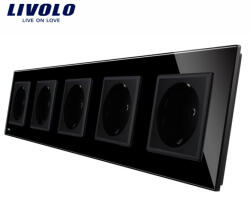 LIVOLO Priza cvintupla Schuko cu panou din sticla Livolo (VL-C7-5FCTC16A-10B)