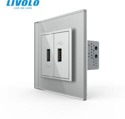 LIVOLO Priza dubla USB cu panou sticla, marca Livolo (VL-2FCUS-1IP-P7E)