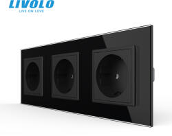 LIVOLO Priza tripla Schuko cu panou din sticla Crystal Livolo (VL-C7-3FCTC16A-6B)