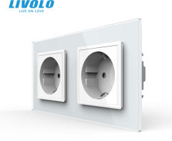LIVOLO Priza Schuko dubla cu panou din sticla Livolo (VL-C7-2FCTC16A-4W)