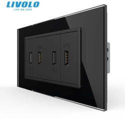 LIVOLO Priza cvadrupla USB, 4M, cu rama sticla Livolo (VL-4FCUS-1BP-P9E)