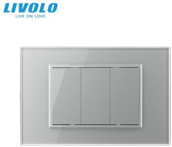 LIVOLO Intrerupator mecanic triplu cu revenire 3M, cu rama sticla Livolo (VL-3FCMH-1IP-P9E)