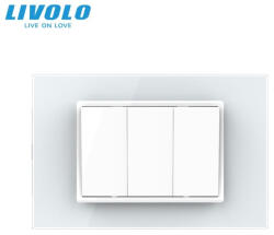 LIVOLO Intrerupator mecanic triplu cu revenire 3M, cu rama sticla Livolo (VL-3FCMH-1WP-P9E)