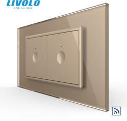 LIVOLO Intrerupator tactil simplu + Intrerupator tactil simplu, 4M, cu rama sticla crystal Livolo (VL-2FC1-2IP-P9E)