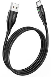  Kábel: HOCO U93 - USB / Type-C (USB-C) fekete szövet kábel, 3A, LED -es 1, 2m