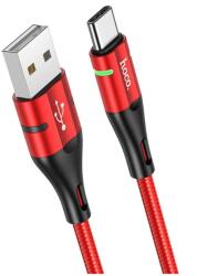 Kábel: HOCO U93 - USB / Type-C (USB-C) piros szövet kábel, 3A, LED -es 1, 2m