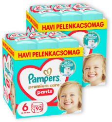 Pampers INGYENES SZÁLLÍTÁS - Pampers Premium Care Pants bugyipelenka 6, 13-19 kg HAVI PELENKACSOMAG 186 db + ajándék Harmonie törlőkendő
