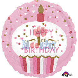 Anagram Balon folie briosa roz happy Birthday Prima aniversare 1 an 43cm