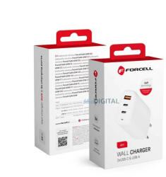 Forcell hálózati töltő ForCell Gan 65W 2x USB type-c -aljzatral, 1x USB A - 3A PD -vel és gyors töltő 4.0 funkcióval