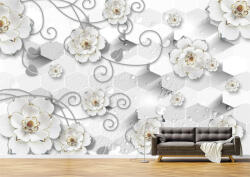 Persona Tapet Premium Canvas - Abstract flori albe pe argintiu - tapet-canvas - 340,00 RON
