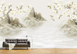 Persona Tapet Premium Canvas - Abstract flori cu munti si apa - tapet-canvas - 340,00 RON