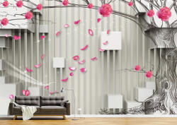 Persona Tapet Premium Canvas - Trandafirii petalele si cuburile 3d abstract - tapet-canvas - 480,00 RON