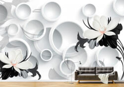 Persona Tapet Premium Canvas - Florile alb-negre si cercurile 3d abstract - tapet-canvas - 480,00 RON