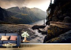 Persona Tapet Premium Canvas - Peisaj de munte cu raul si ceata - tapet-canvas - 340,00 RON