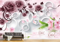 Persona Tapet Premium Canvas - Trandafirul mov lebedele si cercurile 3d abstract - tapet-canvas - 340,00 RON