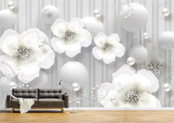 Persona Tapet Premium Canvas - Abstract flori gri cu diamante - tapet-canvas - 340,00 RON