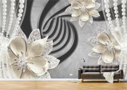 Persona Tapet Premium Canvas - Abstract flori aurii cu perle - tapet-canvas - 340,00 RON