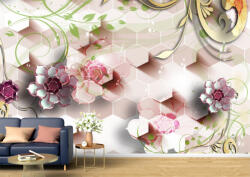 Persona Tapet Premium Canvas - Flori colorate si hexagoane abstract - tapet-canvas - 480,00 RON