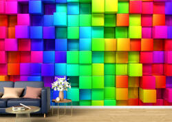 Persona Tapet Premium Canvas - Curcubeul culorilor si cuburi abstract 3d - tapet-canvas - 480,00 RON