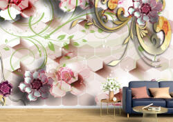 Persona Tapet Premium Canvas - Flori colorate si hexagoane 3d abstract - tapet-canvas - 480,00 RON