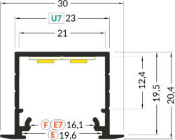 TOPMET LED profil LINEA-IN20 EF/U7 2000 mm eloxált (E4020020)