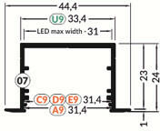 TOPMET LED profil VARIO30-07 ACDE-9/U9 2000 mm eloxált fekete (V3260021)