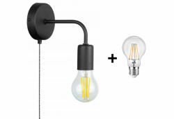 Glimex LOUIS fekete fali lámpa kapcsolóval 1x E27 + ajándék LED izzó (GL0002)