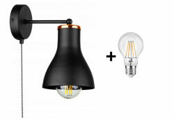 Glimex HORN fekete fali lámpa kapcsolóval 1x E27 + ajándék LED izzó (GH0002)