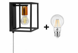 Glimex Cage fali lámpa fekete réz/króm kapcsolóval 1x E27 + ajándék LED izzó (GC97MK)