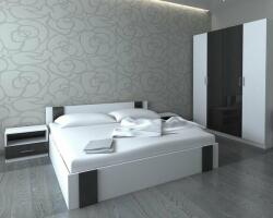 Ekomebel Set dormitor Bora cu saltea 160 cm alb si negru luciu