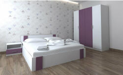 Ekomebel Set dormitor cu saltea Bora 160 cm alb si mov