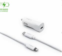 FIXED Autós töltő USB-C kábellel USB-C/Lightning MFI, PD, 1m, 18 W, fehér (FIXCC18-CL-WH)
