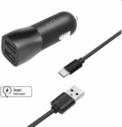 FIXED Autós töltő Smart Rapid Charge 2x USB kábellel USB/USB-C 1m, 15 W, fekete (FIXCC15-2UC-BK)