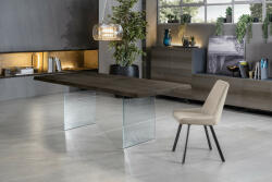 ST VOLARE sötét tölgyfa dekor bővíthető design étkezőasztal üveg lábakkal (ST-OM/275/RT ST-OM/276/RT)