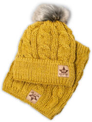 Baby Nellys Iarna tricotate pălărie cu pompon + coș de fum, muștar